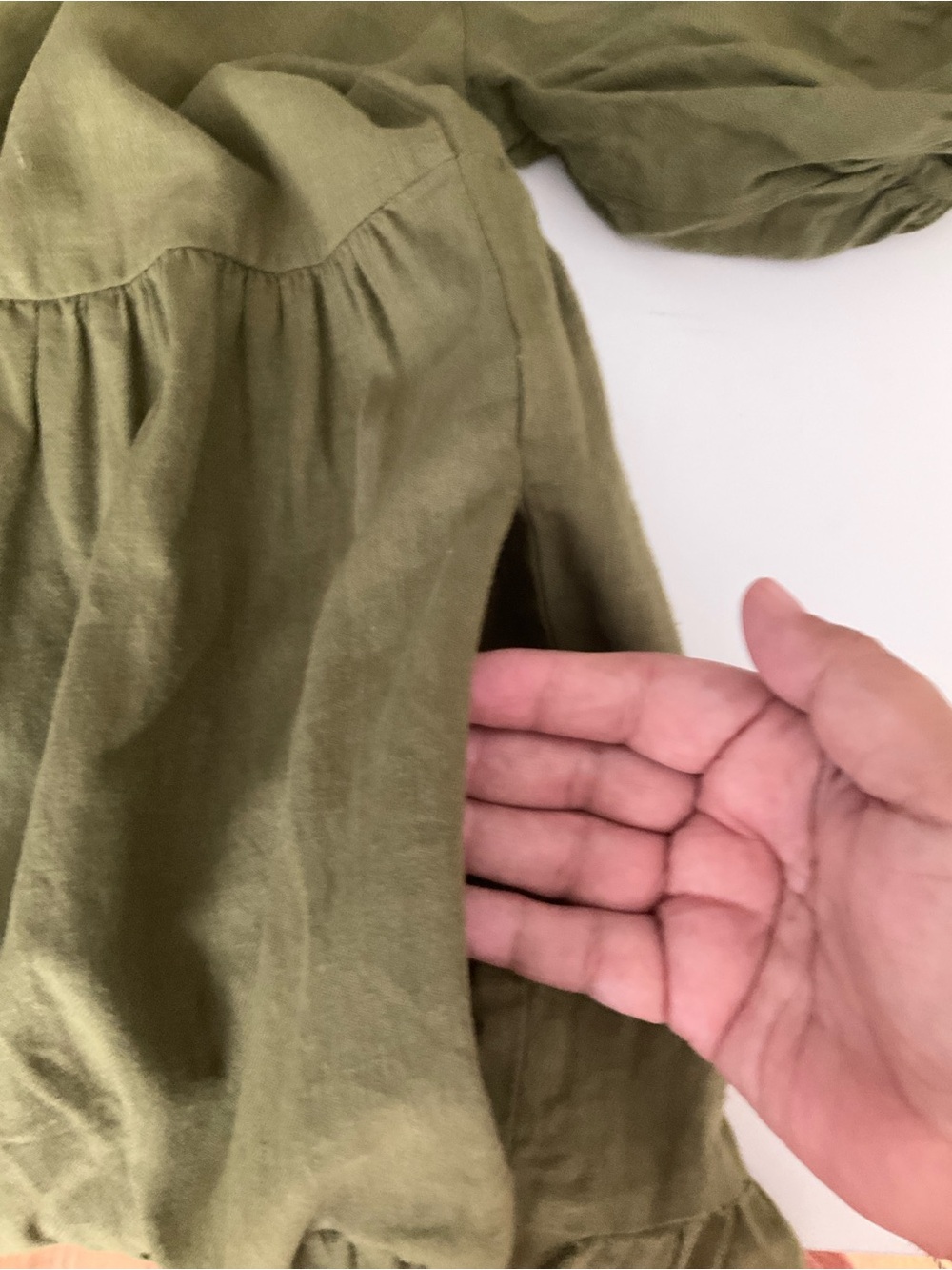 Madewell (Re)sponsible Medium Tiered Puff-Sleeve Olive Green Babydoll Dress EUC - Picture 7 of 9